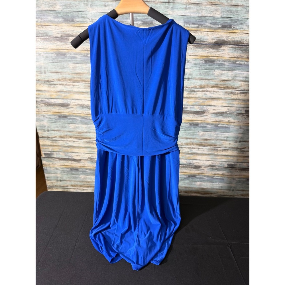 Chaps Faux Wrap Dress Large Royal Blue Excellent Ruched Surplice V-Neck Sheath - Picture 3 of 3